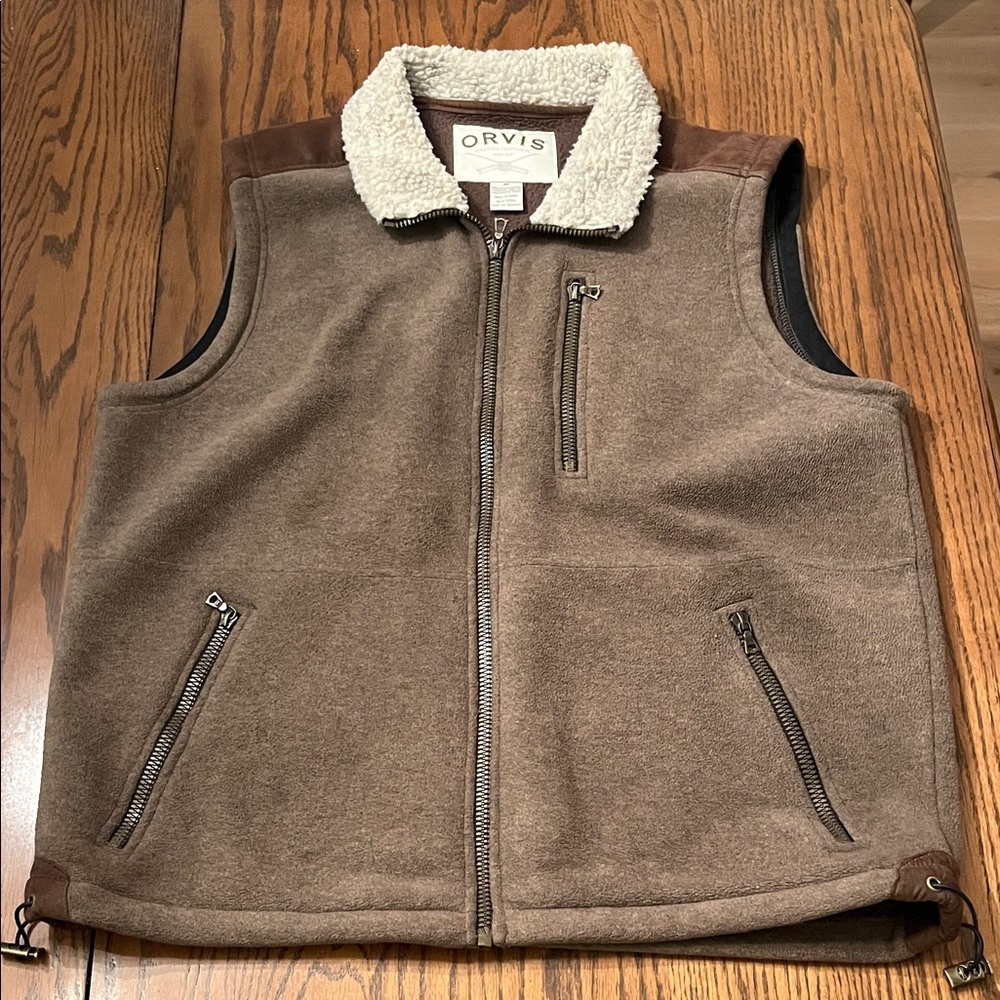 Orvis Brown Vest with Faux Leather Accents